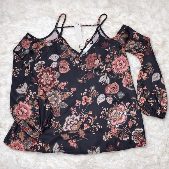NSR Floral Cold Shoulder Boho Romantic Long Sleeve Top Size XS - Picture 6 of 7